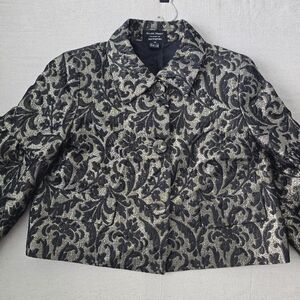 Ellen Tracy Bloomingdale’s Size 12 Black Gold Brocade Jacket Cropped Bell Sleeve